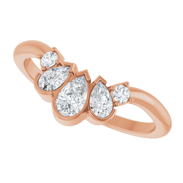 14K Gold Pear Natural Diamond Accented Contour Band - 1/2 CTW - Rose Gold - view 10