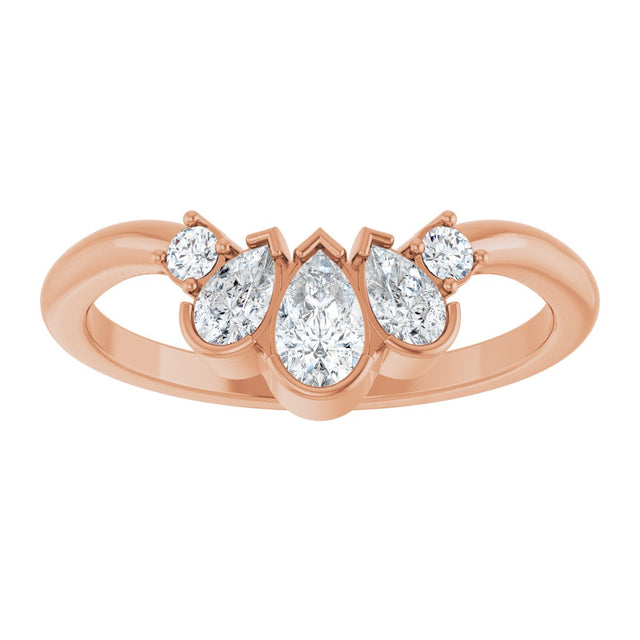 14K Gold Pear Natural Diamond Accented Contour Band - 1/2 CTW - Rose Gold - view 8