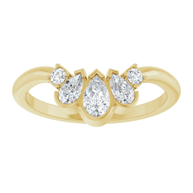 14K Gold Pear Natural Diamond Accented Contour Band - 1/2 CTW - Yellow Gold - view 8