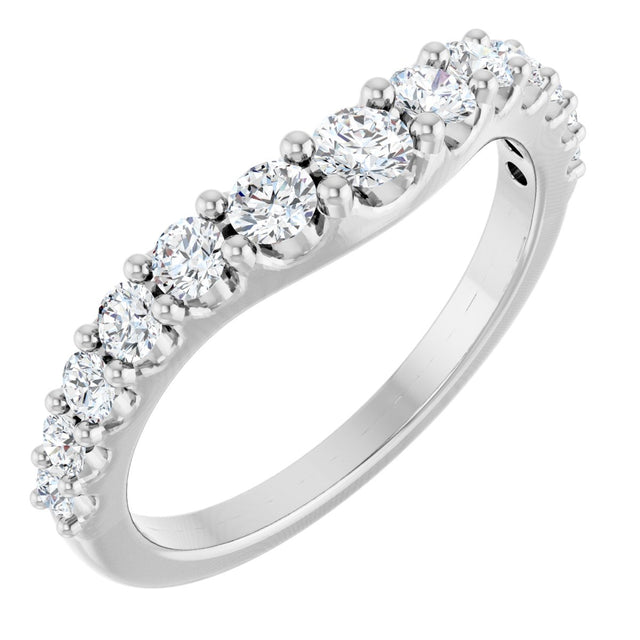 14K Gold Round Natural Diamond Graduated Accent Contour Band - White Gold