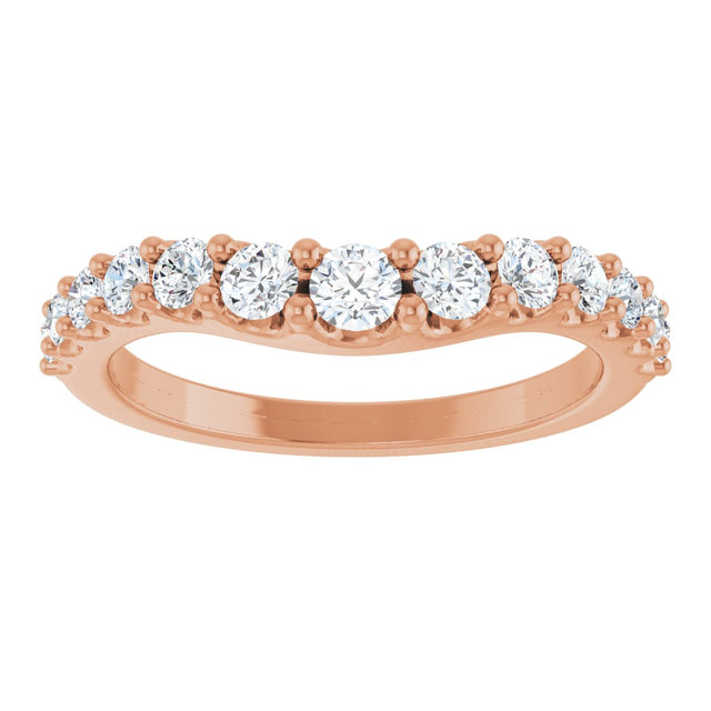 14K Gold Round Natural Diamond Graduated Accent Contour Band - Rose Gold - view 3