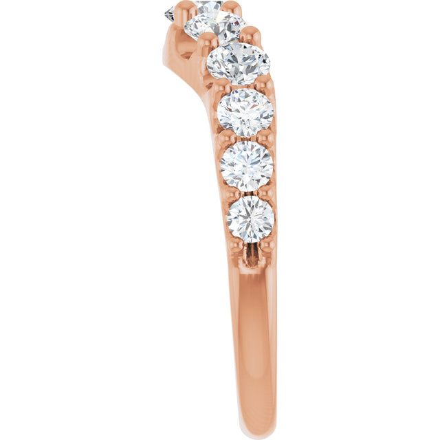 14K Gold Round Natural Diamond Graduated Accent Contour Band - Rose Gold - view 4