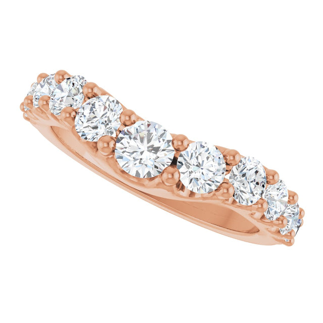 14K Gold Round Natural Diamond Graduated Accent Contour Band - Rose Gold - view 5