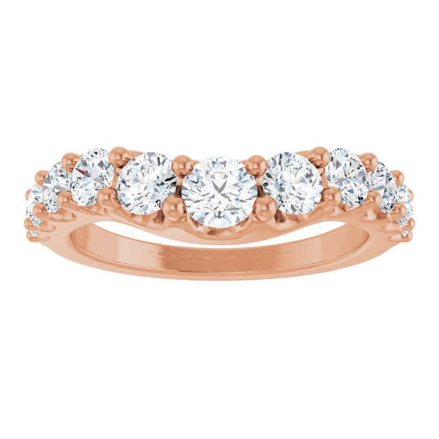 14K Gold Round Lab-Grown Diamond Graduated Accent Contour Band - Rose Gold - view 3