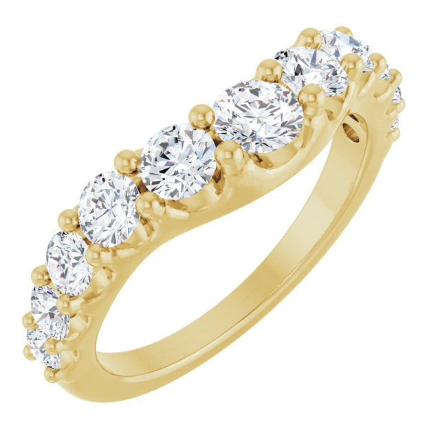 14K Gold Round Natural Diamond Graduated Accent Contour Band - Yellow Gold