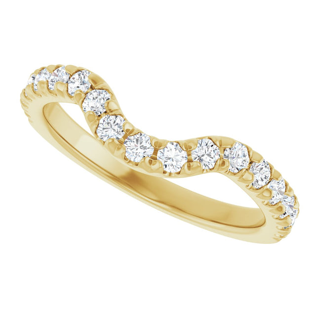 14K Gold Round Natural Diamond French-Set Contour Band – 1.3-2mm Stones - Yellow Gold - view 5