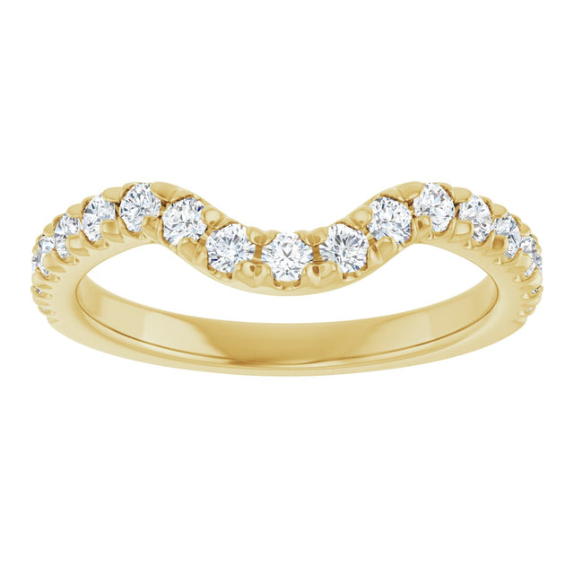 14K Gold Round Natural Diamond French-Set Contour Band – 1.3-2mm Stones - Yellow Gold - view 3