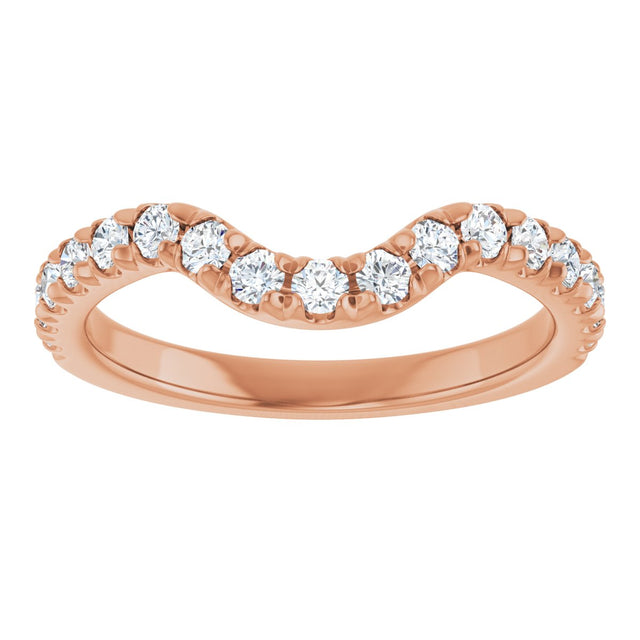 14K Gold Round Natural Diamond French-Set Contour Band – 1.3-2mm Stones - Rose Gold - view 3