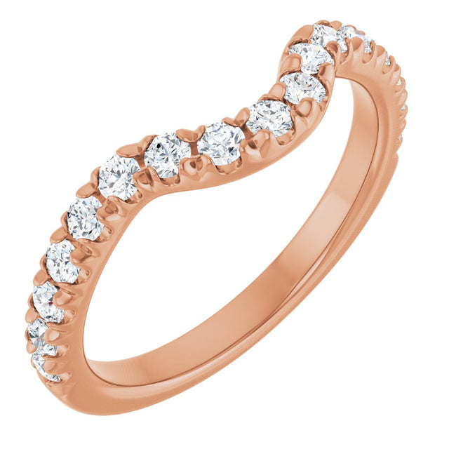 14K Gold Round Lab-Grown Diamond French-Set Contour Band – 1.3-2mm Stones - Rose Gold