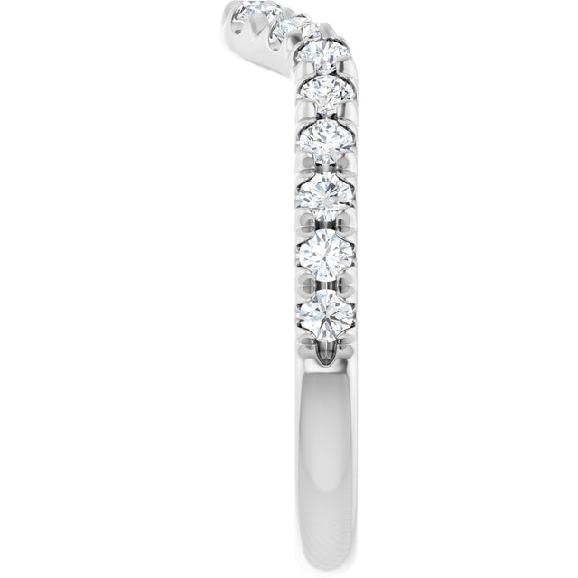 14K Gold Round Natural Diamond French-Set Contour Band – 1.3-2mm Stones - White Gold - view 4