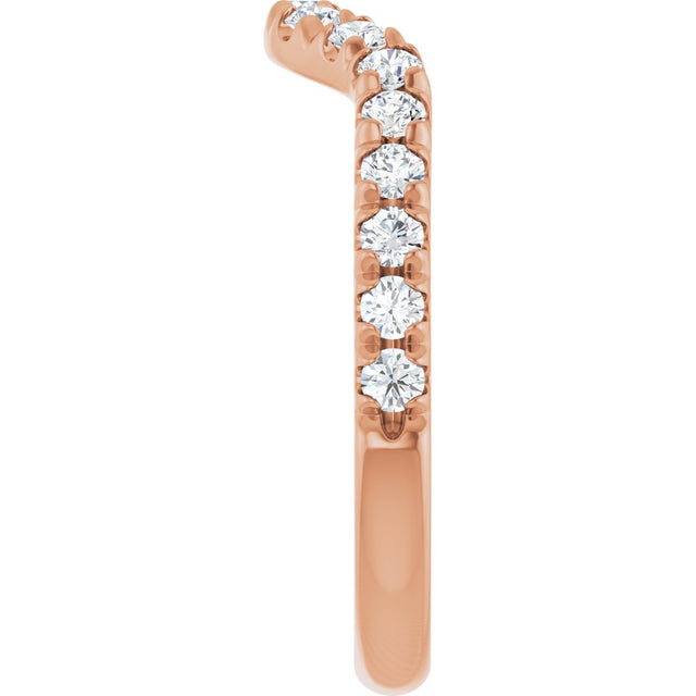 14K Gold Round Natural Diamond French-Set Contour Band – 1.3-2mm Stones - Rose Gold - view 4