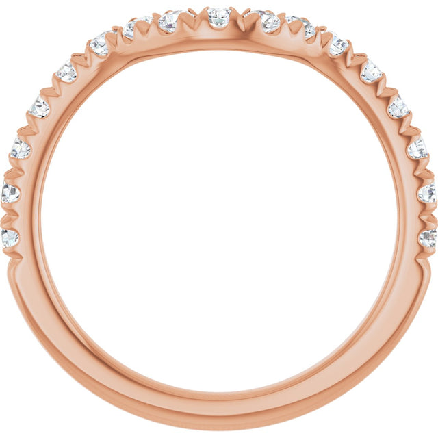 14K Gold Round Natural Diamond French-Set Contour Band – 1.3-2mm Stones - Rose Gold - view 2