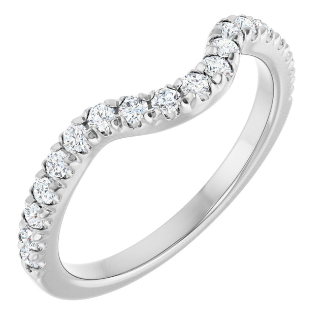 14K Gold Round Natural Diamond French-Set Contour Band – 1.3-2mm Stones - White Gold
