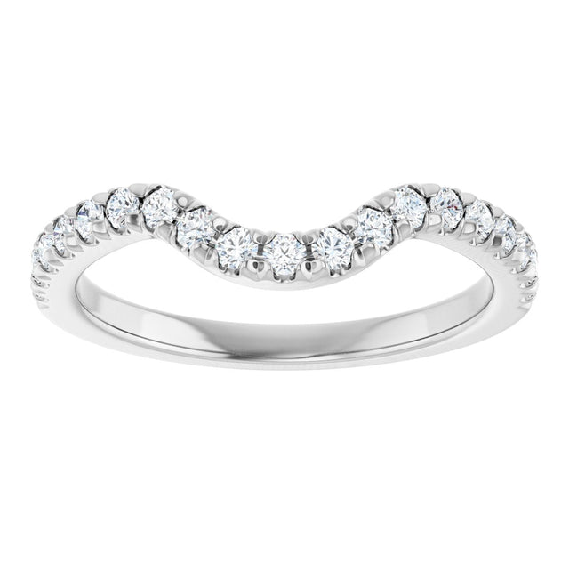 14K Gold Round Natural Diamond French-Set Contour Band – 1.3-2mm Stones - White Gold - view 3