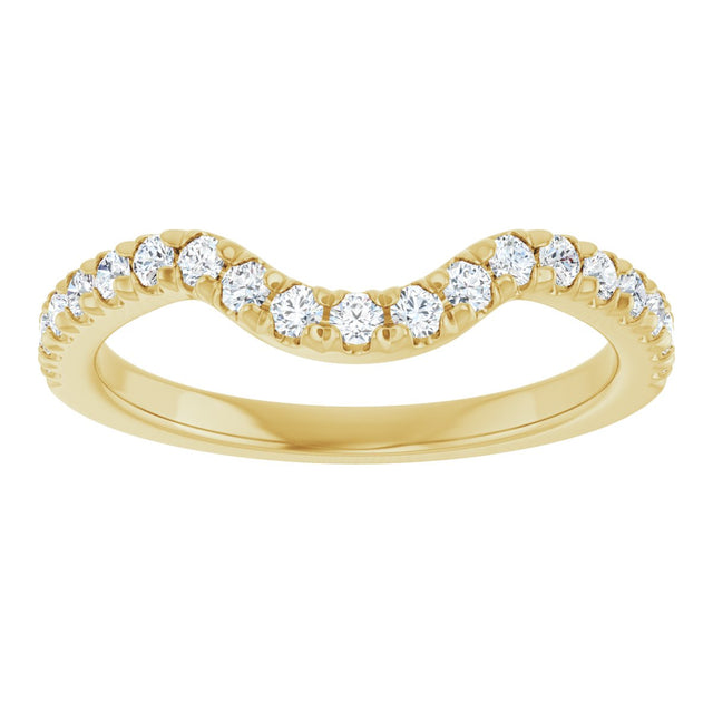 14K Gold Round Natural Diamond French-Set Contour Band – 1.3-2mm Stones - Yellow Gold - view 3