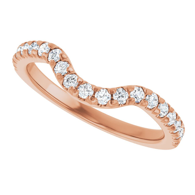 14K Gold Round Natural Diamond French-Set Contour Band – 1.3-2mm Stones - Rose Gold - view 5