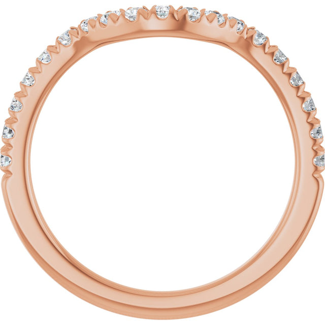 14K Gold Round Natural Diamond French-Set Contour Band – 1.3-2mm Stones - Rose Gold - view 2