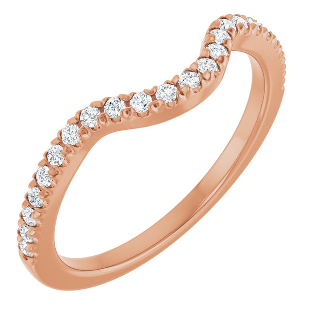 14K Gold Round Natural Diamond French-Set Contour Band – 1.3-2mm Stones - Rose Gold