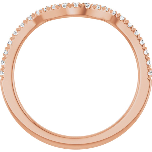 14K Gold Round Natural Diamond French-Set Contour Band – 1.3-2mm Stones - Rose Gold - view 2