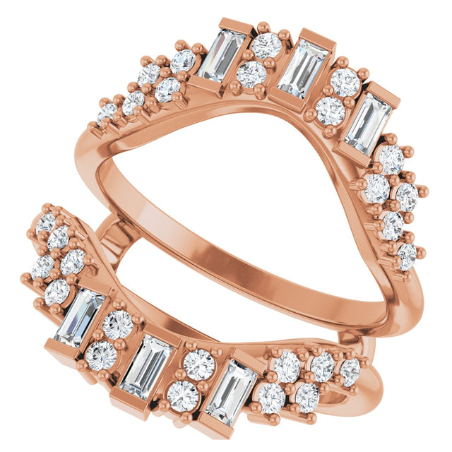 14K Gold Straight Baguette Natural Diamond Ring Guard – 3x1.5mm - Rose Gold - view 5