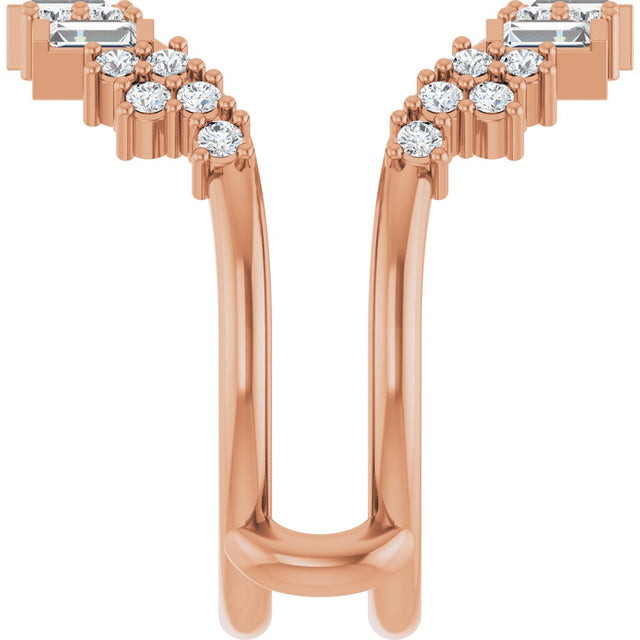 14K Gold Straight Baguette Natural Diamond Ring Guard – 3x1.5mm - Rose Gold - view 4