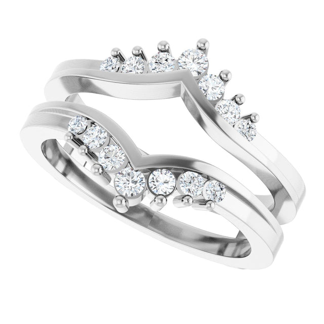 14K Gold Round Lab-Grown Diamond Accented V Ring Guard - White Gold - view 5