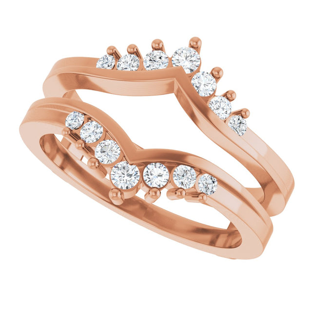 14K Gold Round Natural Diamond Accented V Ring Guard - Rose Gold - view 5
