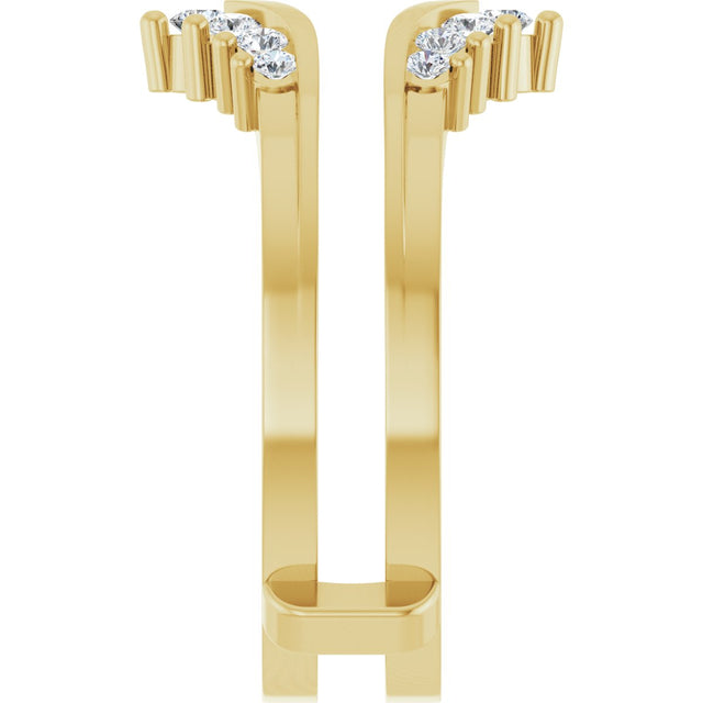 14K Gold Round Natural Diamond Accented V Ring Guard - Yellow Gold - view 4