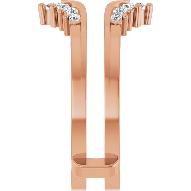 14K Gold Round Lab-Grown Diamond Accented V Ring Guard - Rose Gold - view 4
