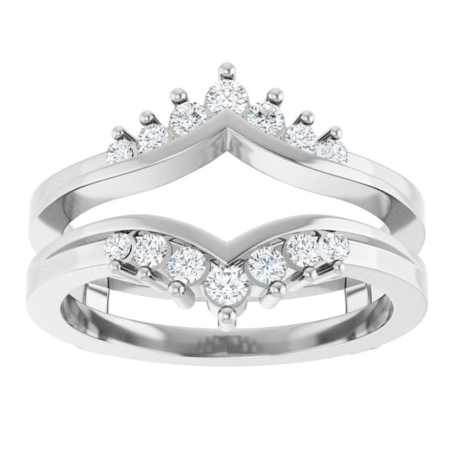 Platinum Round Natural Diamond Accented V Ring Guard - view 3