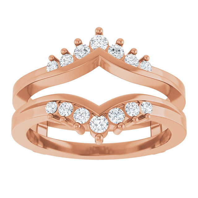 14K Gold Round Lab-Grown Diamond Accented V Ring Guard - Rose Gold - view 3