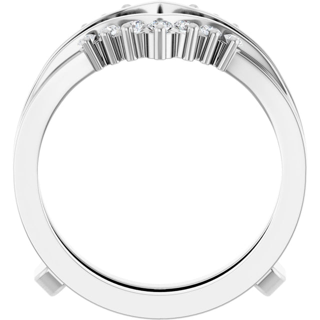 Platinum Round Lab-Grown Diamond Accented V Ring Guard - view 2