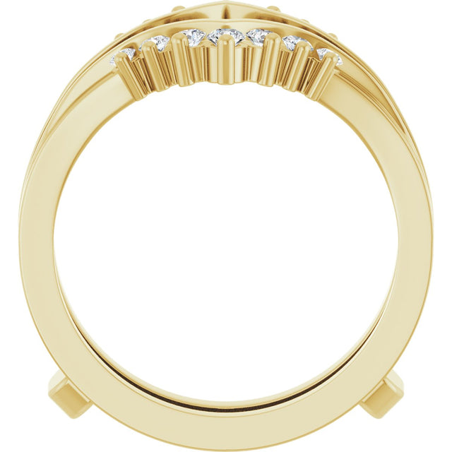 14K Gold Round Natural Diamond Accented V Ring Guard - Yellow Gold - view 2