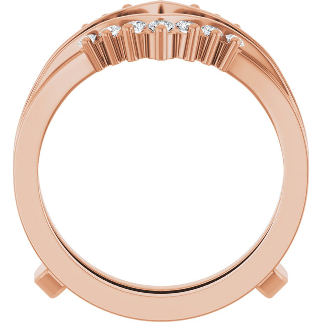 14K Gold Round Natural Diamond Accented V Ring Guard - Rose Gold - view 2