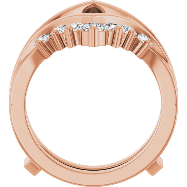 14K Gold Round Lab-Grown Diamond Accented V Ring Guard - Rose Gold - view 2