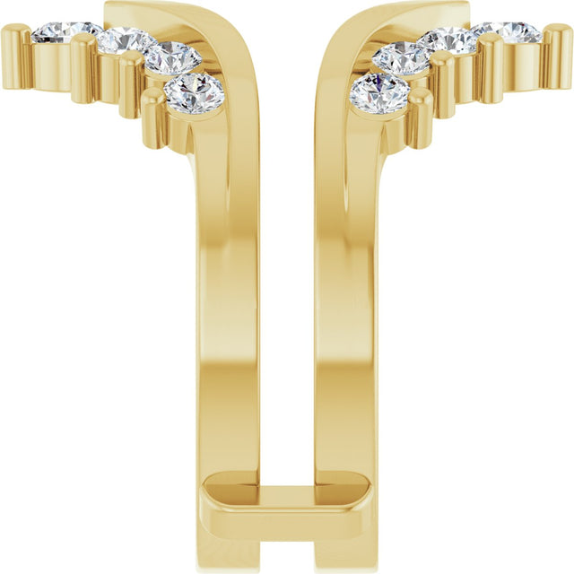 14K Gold Round Lab-Grown Diamond Accented V Ring Guard - Yellow Gold - view 4