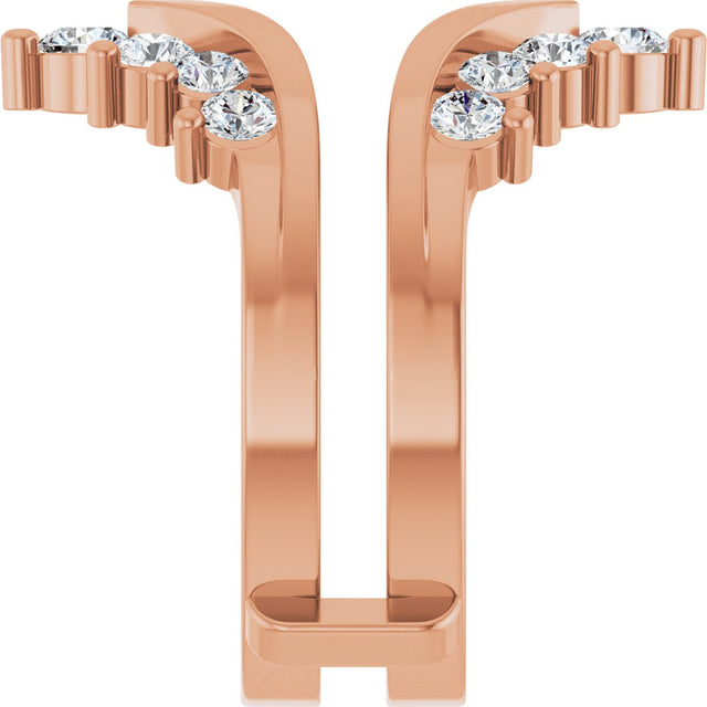 14K Gold Round Natural Diamond Accented V Ring Guard - Rose Gold - view 4