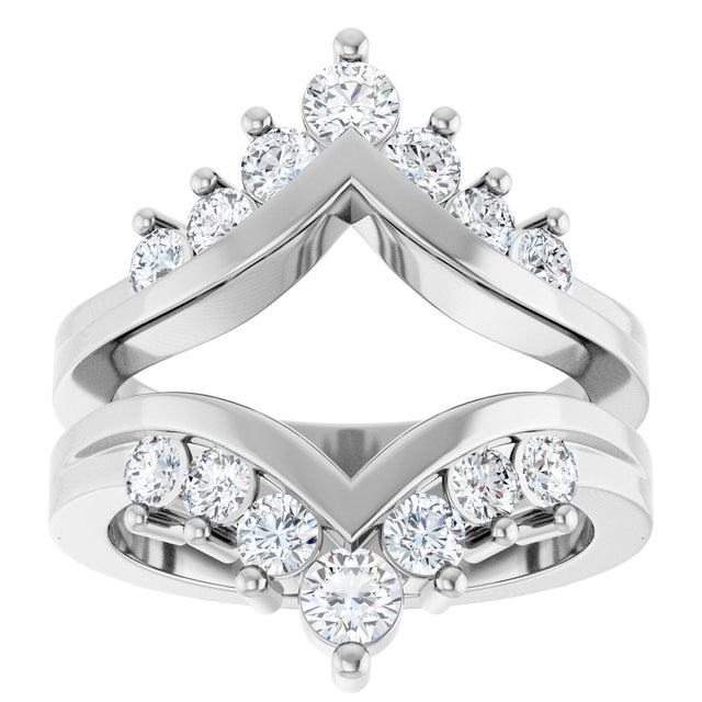 Platinum Round Lab-Grown Diamond Accented V Ring Guard - view 3