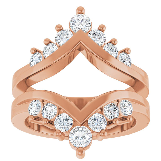 14K Gold Round Natural Diamond Accented V Ring Guard - Rose Gold - view 3