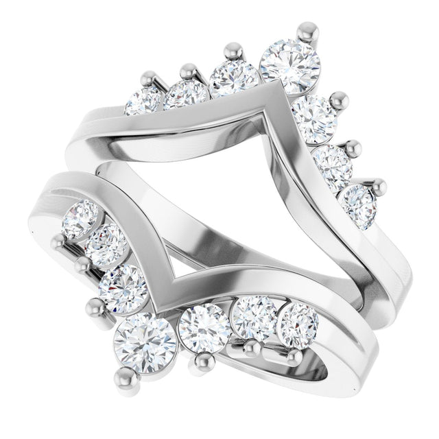 Platinum Round Natural Diamond Accented V Ring Guard - view 5
