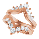 14K Gold Round Natural Diamond Accented V Ring Guard - Rose Gold - view 5