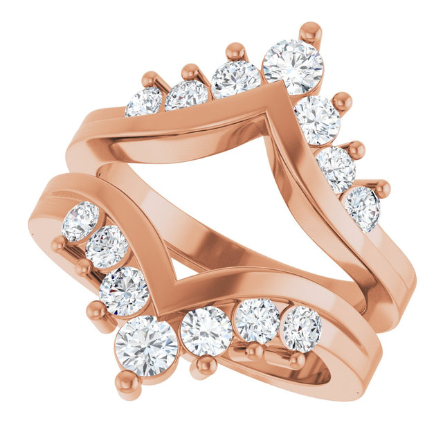 14K Gold Round Natural Diamond Accented V Ring Guard - Rose Gold - view 5