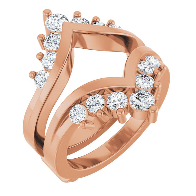14K Gold Round Lab-Grown Diamond Accented V Ring Guard - Rose Gold