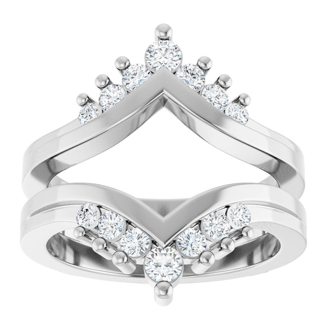 Platinum Round Natural Diamond Accented V Ring Guard - view 3