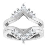 14K Gold Round Lab-Grown Diamond Accented V Ring Guard - White Gold - view 3