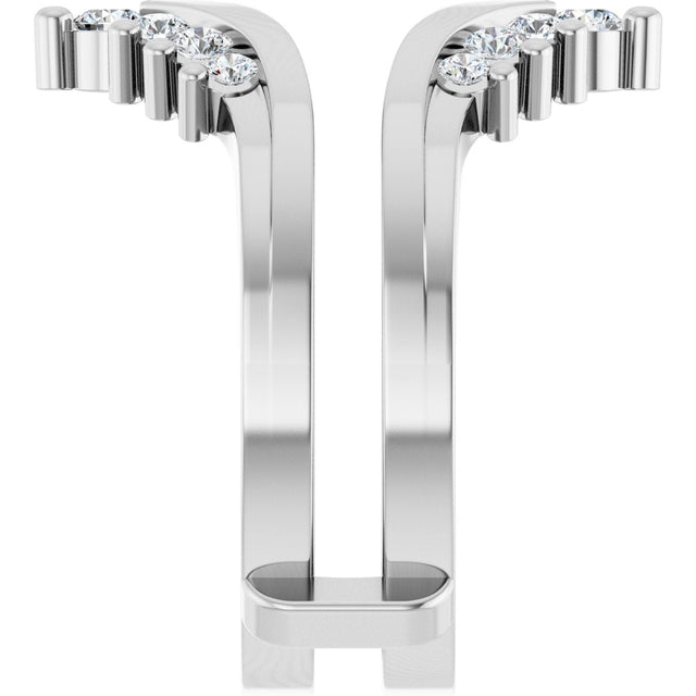 Platinum Round Natural Diamond Accented V Ring Guard - view 4