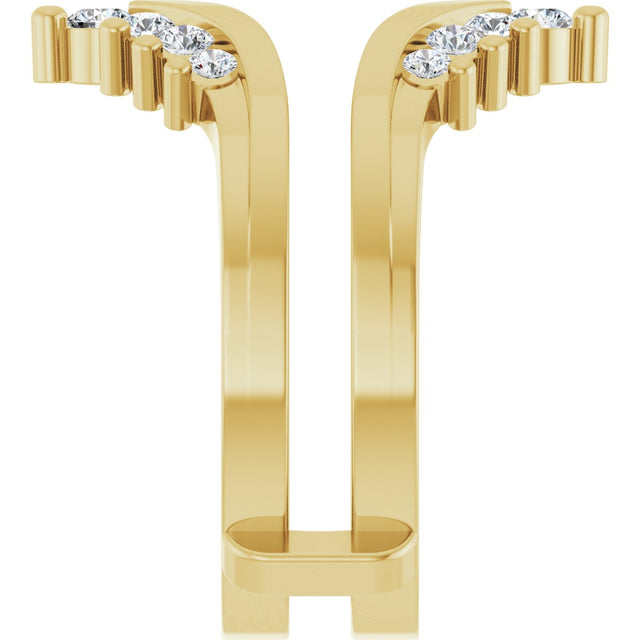 14K Gold Round Lab-Grown Diamond Accented V Ring Guard - Yellow Gold - view 4