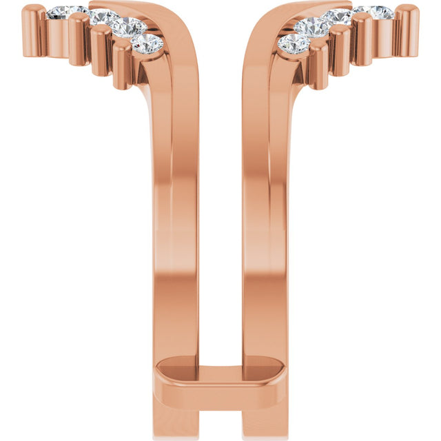 14K Gold Round Natural Diamond Accented V Ring Guard - Rose Gold - view 4