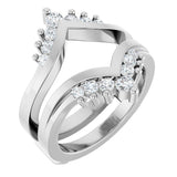 Platinum Round Lab-Grown Diamond Accented V Ring Guard