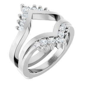 Platinum Round Natural Diamond Accented V Ring Guard